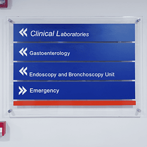 Printed Glass Sign on Stand offs 300